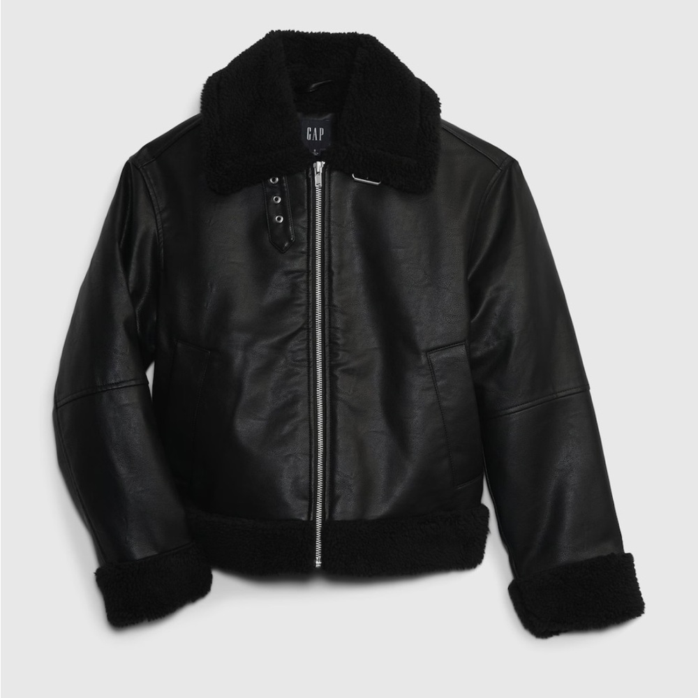 NEW Gap Vegan Leather Sherpa-Trim Jacket - Picture 2 of 7
